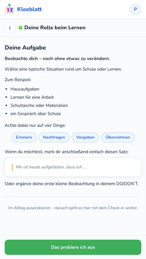 Kleeblatt App: kleine Aufgabe für den Alltag